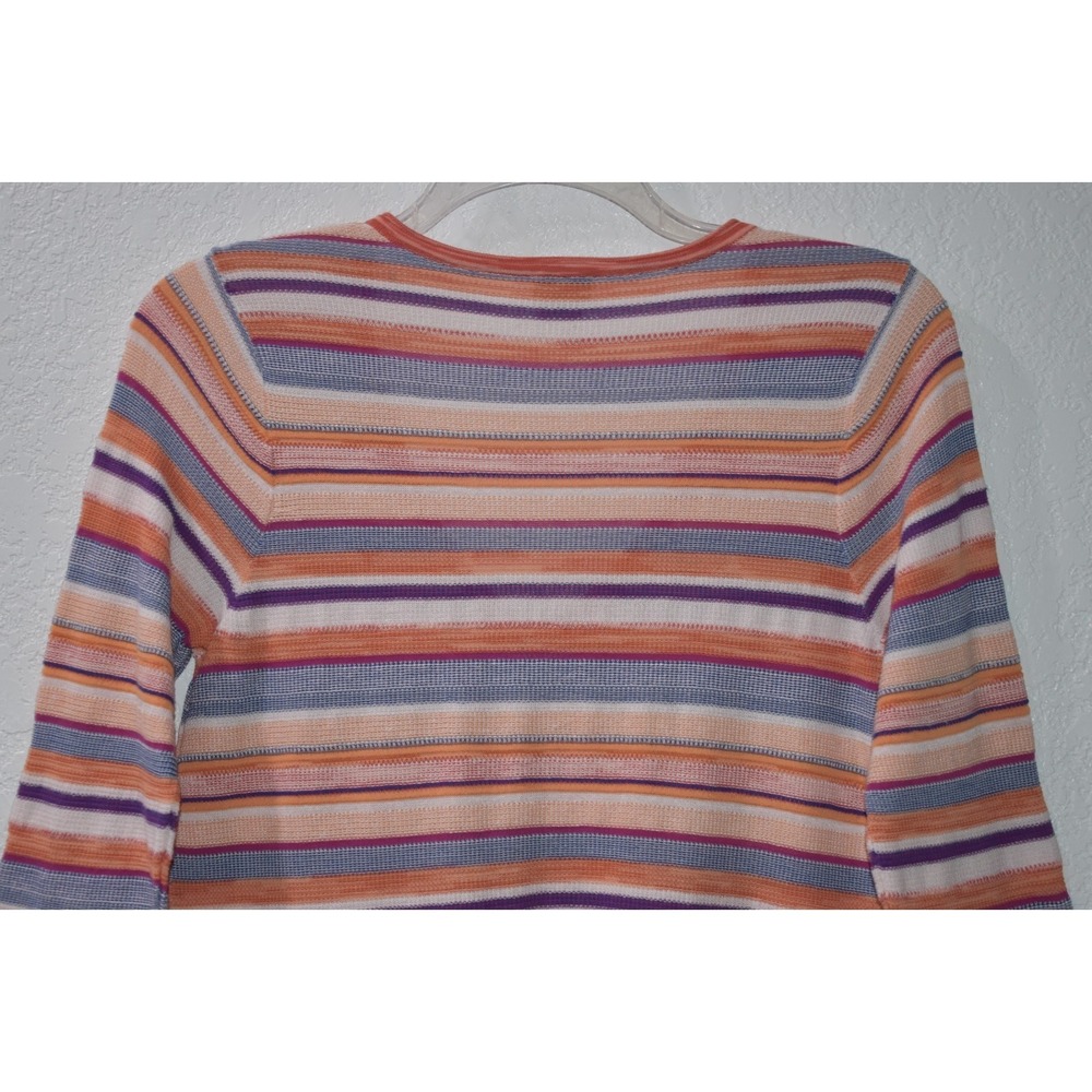 Chicos Linen Blend Top 1/Medium Colorful Stripes V-Neck 3/4 Sleeves Lightweight - Picture 6 of 16
